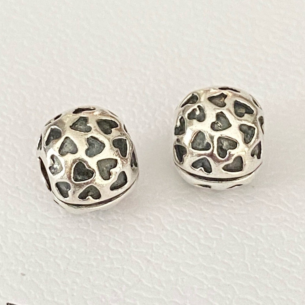 2 Authentic Pandora Sterling Silver “Showered With Love” Clips Set ~ Retired
